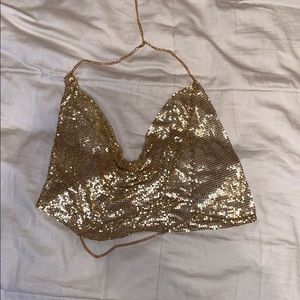 Women metal sequin tank deep V